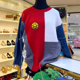 Fongt And Winter Cowboy Sleeve Splicing Bumpy Smiley Face Loose-Fitting Sweater Round Collar Knitted Bottoming Shirt Woman