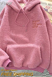 Fleece Hooded Sweatshirt Women Padded Thickened Warm Long Sleeve Pullover Preppy Style Casual Letters Winter Female