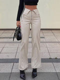 Women's Leather Pants Zipper Leather Trousers Striaght Black Pant Solid High Waist Streetwear White Pu Faux Leather