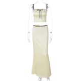 Satin Contrast Trim Bow Crop Top And Maxi Skirt Two Piece Set-Outfit