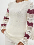 Fongt And Winter New Sweater Women's Knitted Stripes Hit The Hollow Sleeve Round Collar Coat