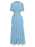 QUALITY 2023 Newest Fashion Runway Designer Women's Round Neck Short Sleeve Hollow out Ruffled Long