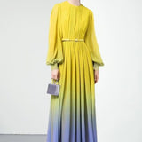 Fongt Elegant High-End Gradient Dress Women Spring Skinny Temperament Folding Long Skirt