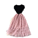 Fongt Luxury High-End Dress Women's Summer Mesh Stitching Design Feel Waist Thin Super Fairy Long Dress