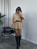 Fongt Solid Color Round Collar Loose Blouse Simple Dress Set In Autumn 2025