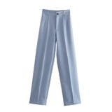 New Summer Style Straight Tube High Waist Shows Thin Solid Color Casual Pants 2761048-Outfit