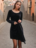 Fongt Temperament Dress Woman 2025 Spring New Black Collar Folded High-End Long-Sleeved Skirt