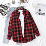 New Women Vintage Flannel Plaid Shirt Pockets Full Sleeve Turn Down Collar Loose Blouse Spring Female Casual Basic