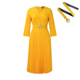 Fongt Women's Clothing 2025 Autumn New V-Neck Fashion Temperament Elegant Folding Skirt Dress
