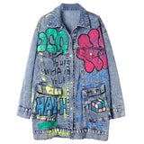 Fashion Denim Jacket Women 2022 New Autumn High Street Design Personality Graffiti Denim Cool Jacket Women