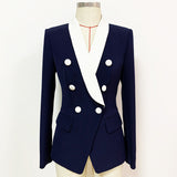 QUALITY Newest 2023 Fashion Designer Jacket Women's Double Breasted Color Block Shawl Collar