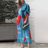 Fongt Spring And Summer Women's Fashion Casual Printing Loose Open Fork Bag Long Shirt Shirt Dress