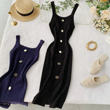 Fongt Dress 2025 New Summer Temperament Square Collar Slim Thin Buckle Sleeveless Vest Open Bottom Skirt