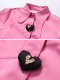 TWOTWINSTYLE Pink Patchwork Heart Colorblock Shirt For Women Lapel Long Sleeve Loose Blouses Female Fashion Spring Clothing