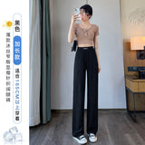 Fongt Narrow Version Of Broad-Legged Trousers Women's Summer Thin High-Waisted Vertical Sleeves Small Sunscreen Ice Silk Pants