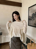 Fongt Xixi 2025 Autumn New White Standard Temperament Wool Pure Color Knitted Ray Cape Shawl Shawl Shawl 25420