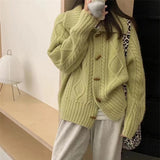 Waxy Twist Turtleneck Cardigan Women's Autumn And Winter New Korean Style Lazy Breeze Loose High Sense Knitted Coat-Outfit