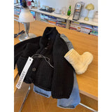 Fongt High-End Feeling Black Collar Soft Jasmine Sweater Coat Autumn And Winter New Thick Loose Knitted Shirt Top