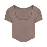 Fongt T-Shirt Women's 2024 New Irregular High Waist Sexy Hot Girl Short Tight Show Thin Short Sleeve