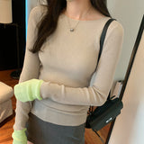Version Of Chic Round Neck, Coloured Sleeves, Knitted Sweater, Autumn And Winter, A New Slim, Thin, Underwear Sweater-Outfit