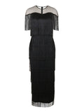 Fongt Mesh Splicing Tuxedo Round Collar Dress High Waist Repair Dinner Sexy Ass Skirt Dresses