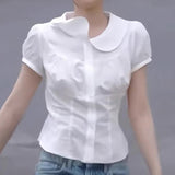 Fongt And Summer Basic Solid Color Dark V Buckle T-Shirt Top Bow Texture Texture To Close The Waist Design Spice Girls Shirt Collection