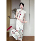 Fongt Chinese Temperament High-End Printing Slim Thin Cheongsam Dress Women's Summer New National Style Long Dress