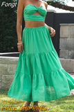 Off The Shoulder Long Dress Two Pieces Sets Women Summer Sexy Sundress Beach Bohemian Floral Holidy Maxi Dresses