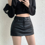 Waisted Women Y2K Black A-line Mini Skirts Chic Woman Shorts Streetwear Sexy PU Leather Shorts Skirt-Outfit