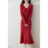 Fongt Cashmeat Dress Women's Autumn And Winter New Set Long Sleeves Leisure Long A Dress Wool Knitted Long Dress