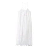 Fongt Summer New Women's Hollow Embroidery Fan Flute Dress Loose Leisure Bareback Sling Skirt
