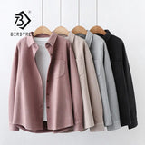 Spring New Women Solid Full Sleeve Thick Warm Woolen Shirt Jacket Winter Loose Tops Stylish Girl Casual Outwear