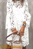 Long Sleeve Summer Solid Mini Dress Women Round Neck Loose Party Dress Elegant Ladies Office Hollow Short Dress