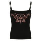 Grunge 90s Butterfly Print Crop Top Women Vintage 2000s Black Sleeveless Strap Tees Summer y2k Harajuku Camisole Ladies-Outfit