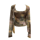 Fongt Babes Tie-Dye Net Yarn Sunscreen Cardigan Two Sets Of Sling Vest + Long-Sleeved Shirt Top 8056