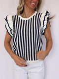 Fongt Summer New Flying Sleeves Round Neck Short Sleeve Repair Slim Thin Knitted Shirt Top