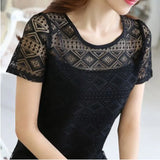 Fongt Shooting 2025 Summer Dress New Bottoming Tops To Put On White Round-Neck Short-Sleeved Lace Chiffon Shirt