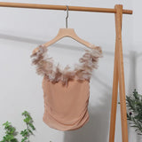 Three-Dimensional Flower Shoulder Sling Vest On Both Sides Of The Folding Mesh Repair Sleeveless Top
