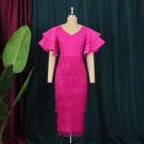 Fongt Collared Leaf Sleeve High-Waist Eso Party Suit Women's Dress Dress