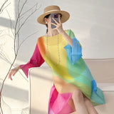 Fongt House Folded Spring And Summer New Geometric Impact Color Printing Dress Loose Meat Masking Long Sleeve Color Skirt