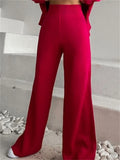 Women Knitted Suit Warm Solid Split Pullovers and Wide Pants Two-piece Suit Female Half Turtleneck Oversize Tracksuit-Outfit