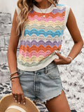 Fongt Sleeveless Knitted Shirt Retro-Colly Rainbow Vest Top Women's Clothing