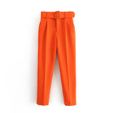 Fongt 2025 New 褶皱 Multi-Colored Harun Pants Casual Solid-Colored Small-Footed Women's Trousers Belt
