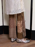 Chinese Style Vintage Khaki Pants Female 2024 Lace Up Straight Trousers Y2k E-Girl High Waist Wide Leg Pantalons-Outfit