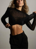 Fongt For Autumn And Winter Short Hollow Knitted Sweater Women Solid Color Leisure Long-Sleeved Top
