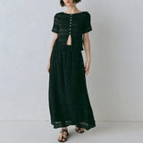 Fongt Women's Clothing 2025 Spring And Summer New Solid Color Round Collar Folded Single Buckle Top High Waist Skirt Suit