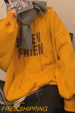 Hooded Sweatshirt Women Fashion Oversize Streetwear Letter Pullover Loose Solid Harajuku Long Sleeve