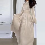 Fongt 2023 New Round Collar French Light Luxury Advanced Silk Light Dress-Outfit