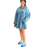 Fongt Women's Dress 2025 Spring And Summer Women's Fashion Collar Loose Fashion Denim Dress