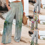 Fongt Women's Four-Sided Bullet-Print Trousers High-Waisted Straight-In-Bag Casual Broad-Legged Trousers